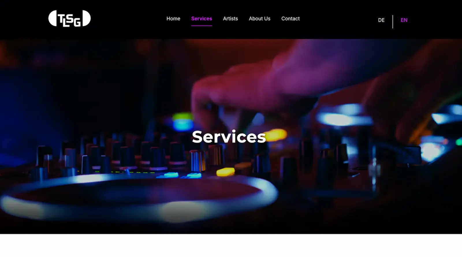 Screenshot der TLSG Studio Website